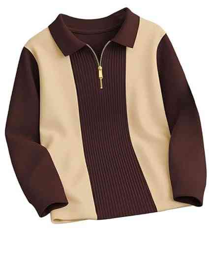 T-Shirt for Men Zip Neck Texture Self Design Cotton Blend